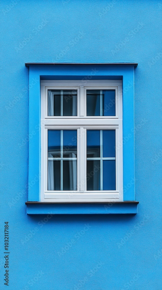 A single window with white frame on a wall A single window with white frame on a wall