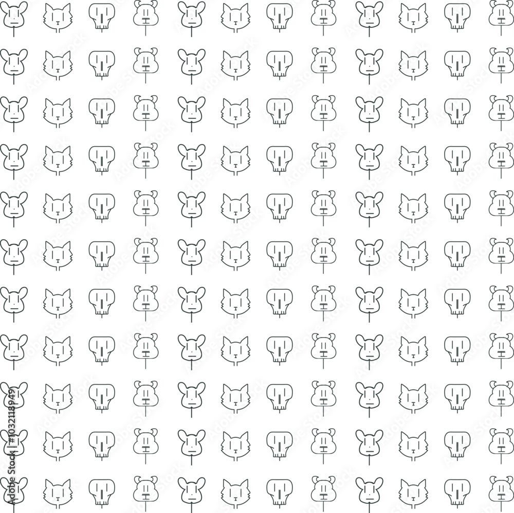 Animal heads and skulls in a cute cartoon style. Animal heads and skulls in a cute cartoon style.