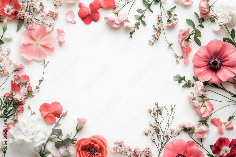 Fresh pink and red flowers arranged on a white background, perfect for use in floral designs or as a decorative element