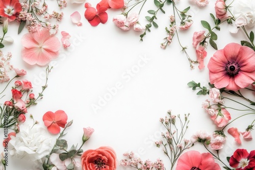 Fresh pink and red flowers arranged on a white background, perfect for use in floral designs or as a decorative element