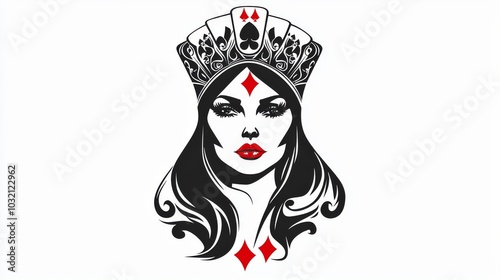 Abstract Queen of Cards. Striking Black and Red Playing Card Design