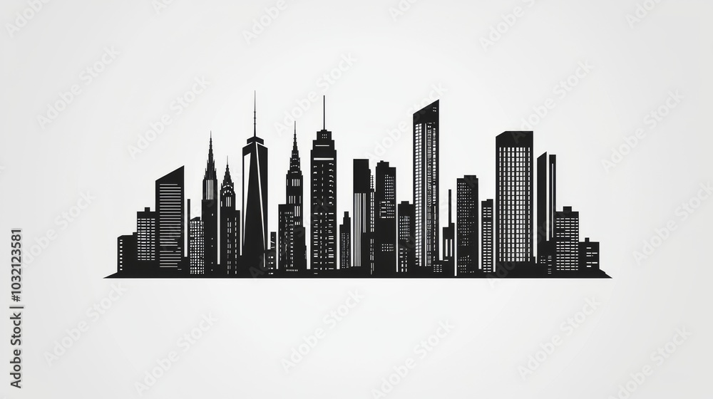 Fototapeta premium Modern Urban Skyline Silhouette Vector Illustration of a Cityscape