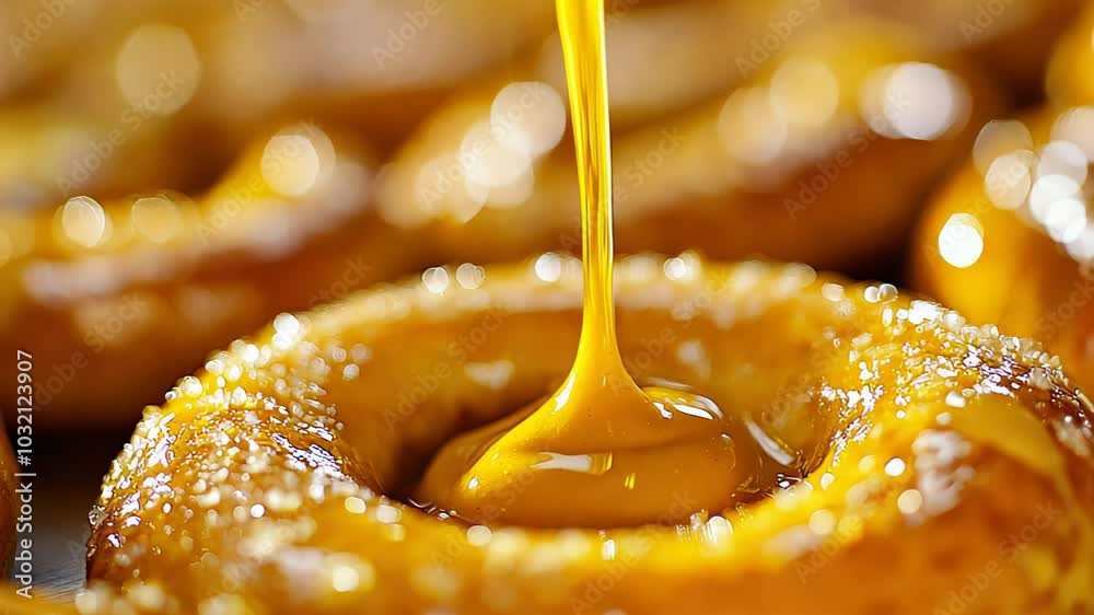 Mustard Dripping Onto Pretzel