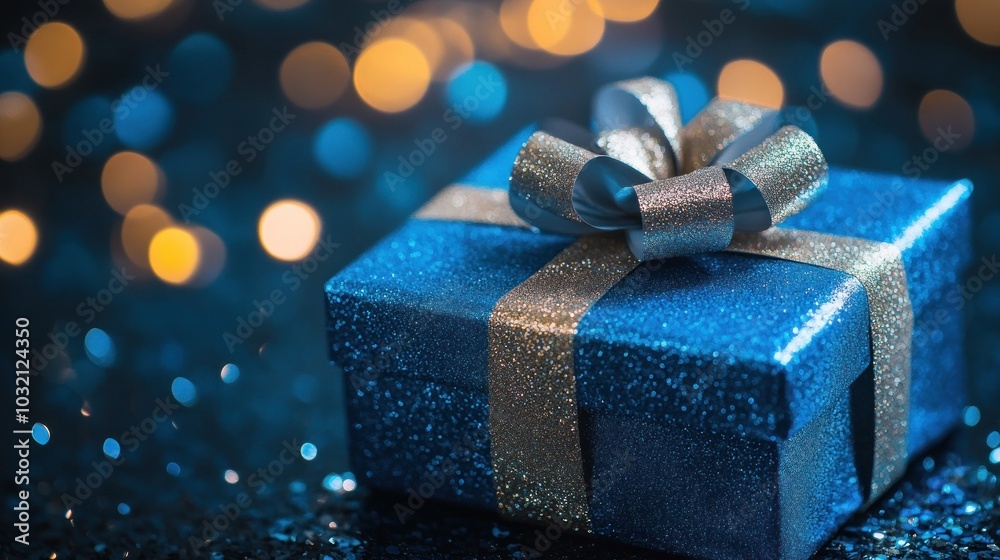 Elegant blue present box with sparkling highlights Elegant blue present box with sparkling highlights