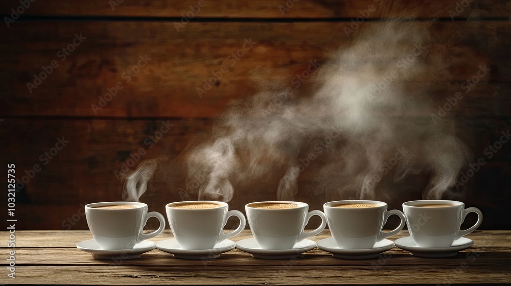 Freshly Brewed Coffee Cups with Rising Steam Freshly Brewed Coffee Cups with Rising Steam