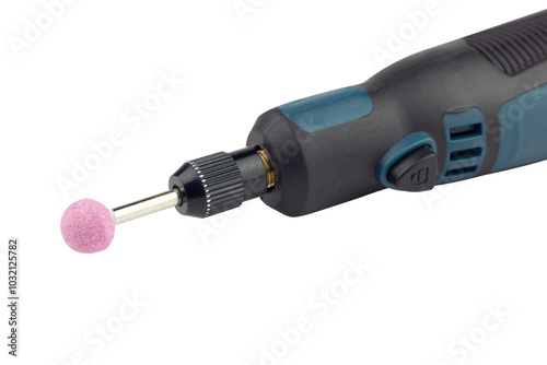Obraz na plátně hand engraver with stone cutter, mini hand drill on battery isolated from backgr