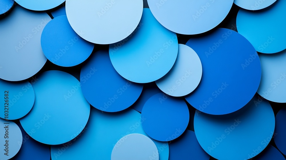 Vibrant blue circles overlap on dark background, creating 3d effect. Trendy pattern for presentations or wallpaper Vibrant blue circles overlap on dark background, creating 3d effect. Trendy pattern for presentations or wallpaper