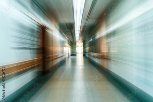 Blurred hallway interior with unclear details