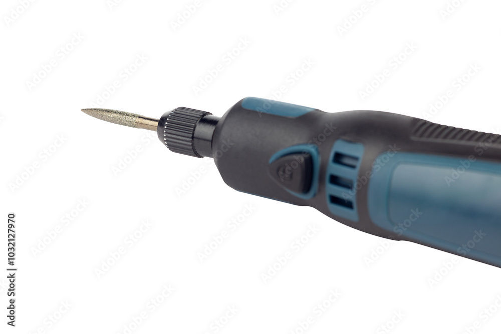 hand engraver with cutter for hand engraver and drill with diamond filings, mini hand drill on battery isolated from background hand engraver with cutter for hand engraver and drill with diamond filings, mini hand drill on battery isolated from background