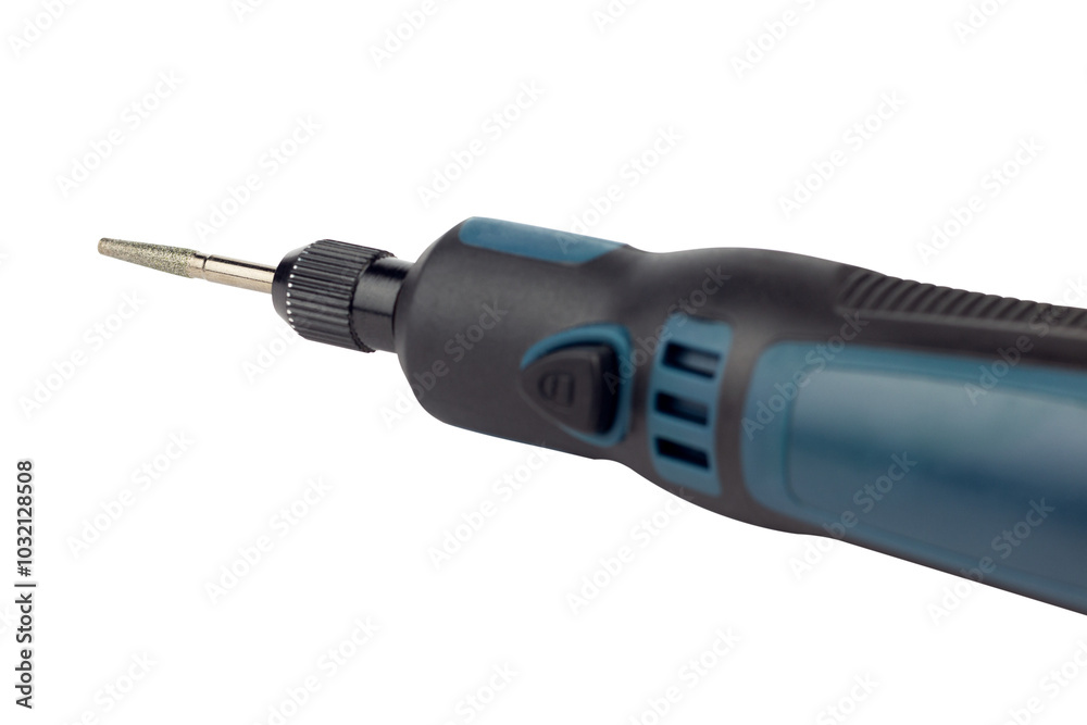 hand engraver with cutter for hand engraver and drill with diamond filings, mini hand drill on battery isolated from background hand engraver with cutter for hand engraver and drill with diamond filings, mini hand drill on battery isolated from background