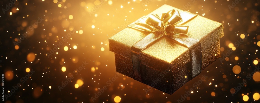 Shiny gold gift box with smooth flowing ribbon art. Shiny gold gift box with smooth flowing ribbon art.