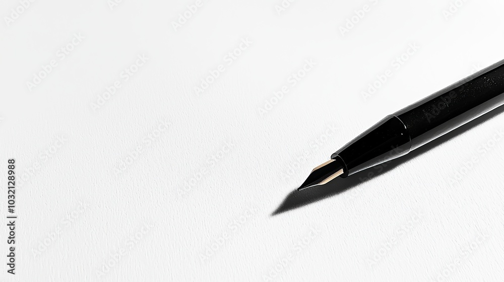 Elegant Black Fountain Pen on Minimalistic White Background Elegant Black Fountain Pen on Minimalistic White Background