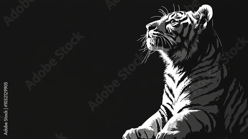 Dramatic Profile of a Tiger in Black and White Artistry