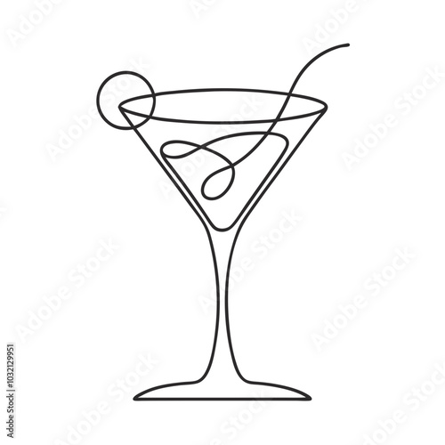 Line art cocktail glass icon with a minimalist design 