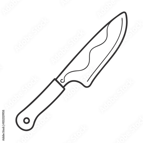 Line art kitchen knife with a decorative blade 
