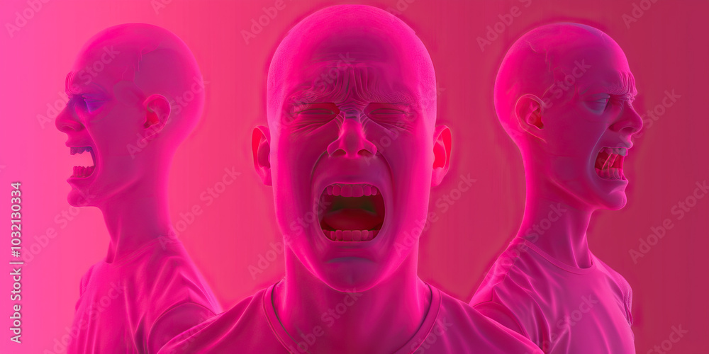 Pink-Tinted Bipolar: A figure exhibiting both manic and depressive states, with pink hues adding to the emotional intensity of the scene. Pink-Tinted Bipolar: A figure exhibiting both manic and depressive states, with pink hues adding to the emotional intensity of the scene.