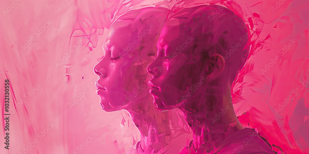 Fototapeta premium Pink-Tinted Bipolar: A figure exhibiting both manic and depressive states, with pink hues adding to the emotional intensity of the scene.