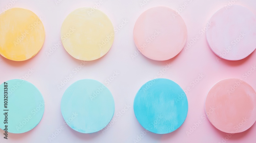 Soft pastel circles in a harmonious row, evenly spaced, creating a soothing visual rhythm and gentle aesthetic appeal. Soft pastel circles in a harmonious row, evenly spaced, creating a soothing visual rhythm and gentle aesthetic appeal.