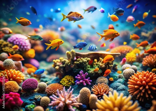 Tropical Fish Frenzy in Slow Motion: Colorful Aquatic Life, Tilt-Shift Photography, Vibrant Coral Reefs, Underwater Adventure, Marine Biodiversity, Stunning Ocean Views, Aquatic Wonderland