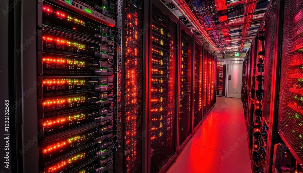 Exploring a lively server room brimming with glowing tech racks Exploring a lively server room brimming with glowing tech racks