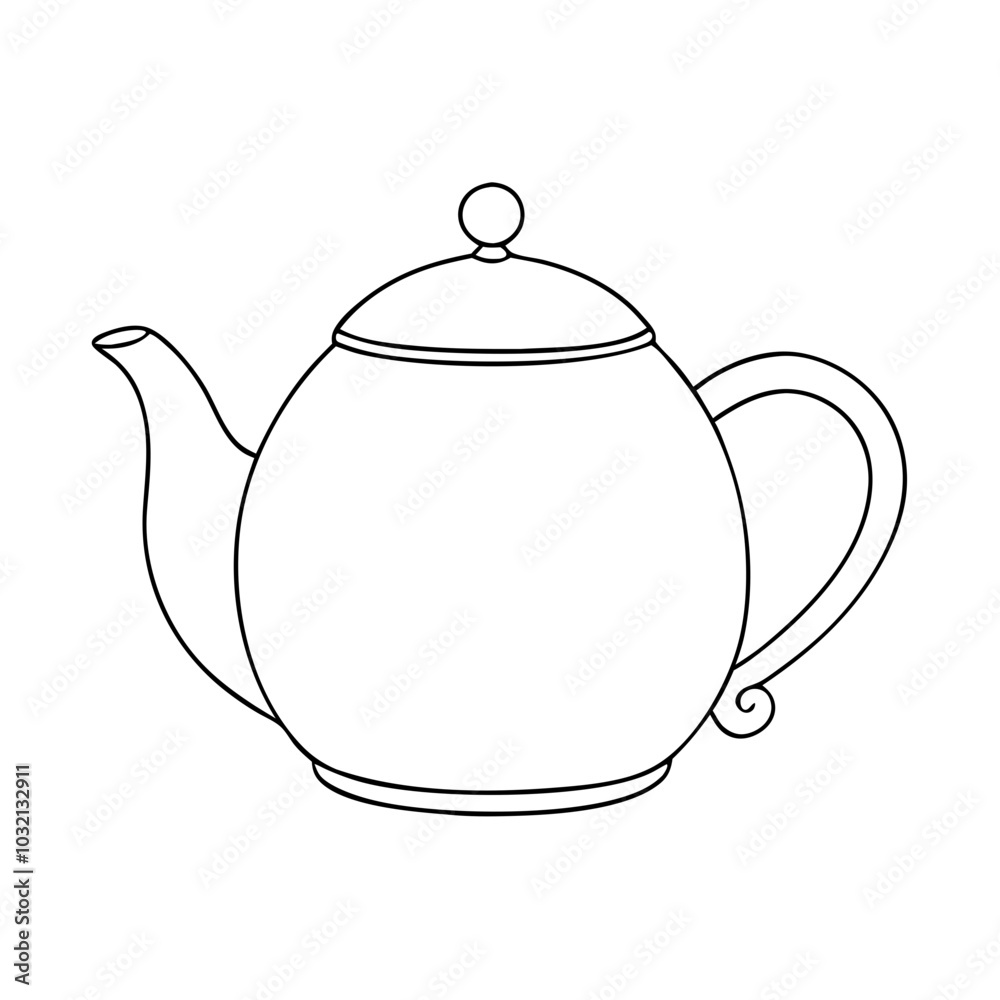Fototapeta premium Teapot outline design, minimalist style, with elegant curves and a lid 
