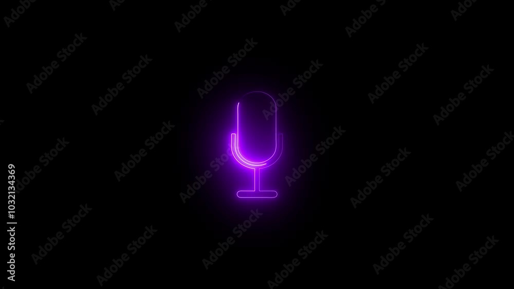 Neon line . microphone Voice recording podcast mic microphone icon . 4k animated.