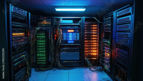 High-performance data center with advanced network devices operating effectively