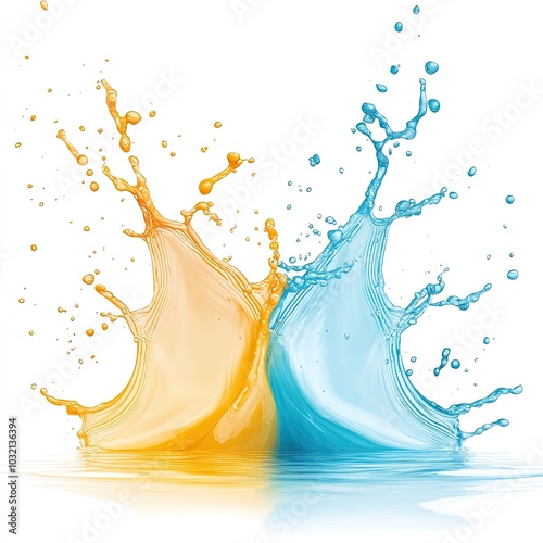 Colorful Water Splash in Blue and Yellow Pastel Hues