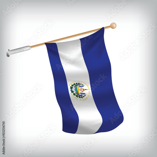 Realistic illustration of El Salvador flags waving on the wall. The set is in the collection	