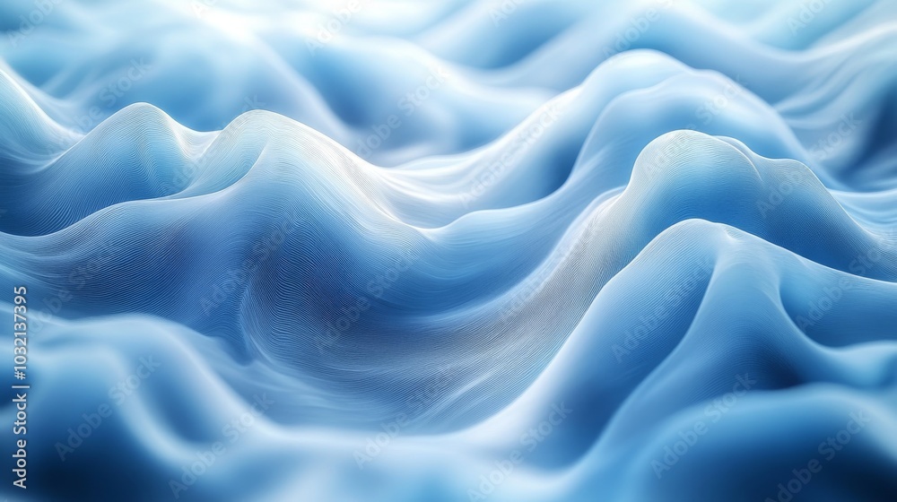Obraz premium Mesmerizing blue wavy background with hills and valleys, creating a modern and futuristic pattern resembling water and wind movement. Dynamic and soothing, perfect for graphic projects