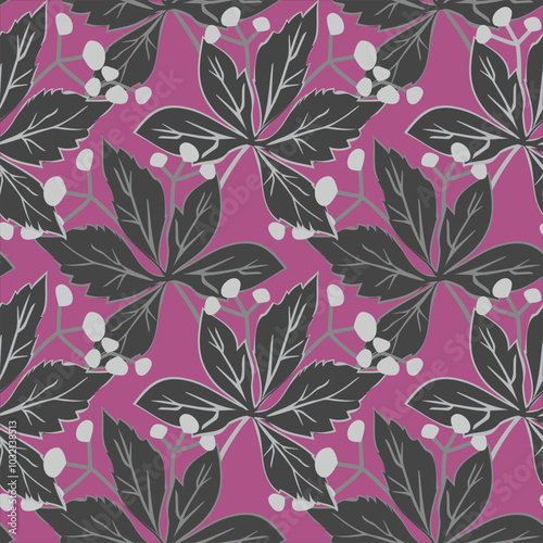 Vector - virginia creeper with berries seamless pattern.