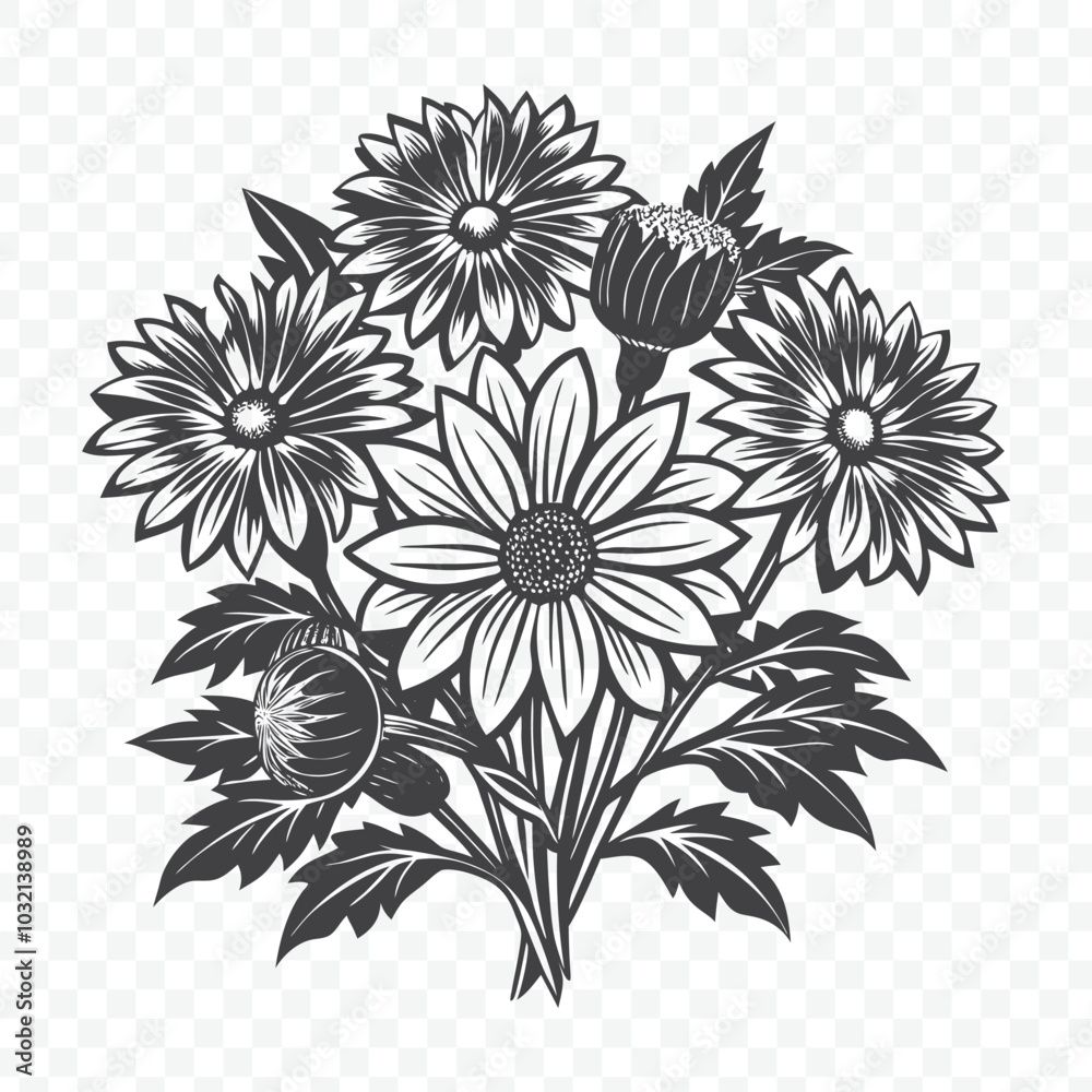 Fototapeta premium Floral Bunch with Gaillardia Silhouette Vector Design for Decorative Art and Graphic Projects