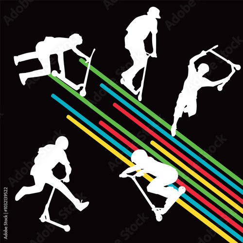 Man on scooter doing trick, vector illustration