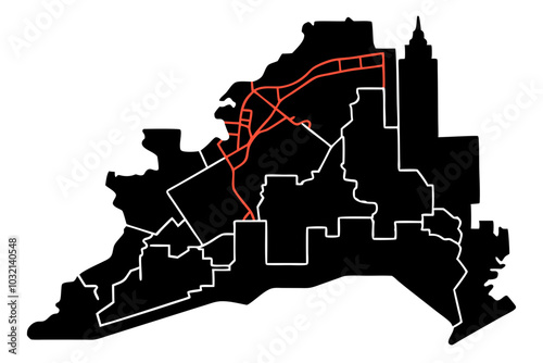 New York Map Silhouette Vector Line Art