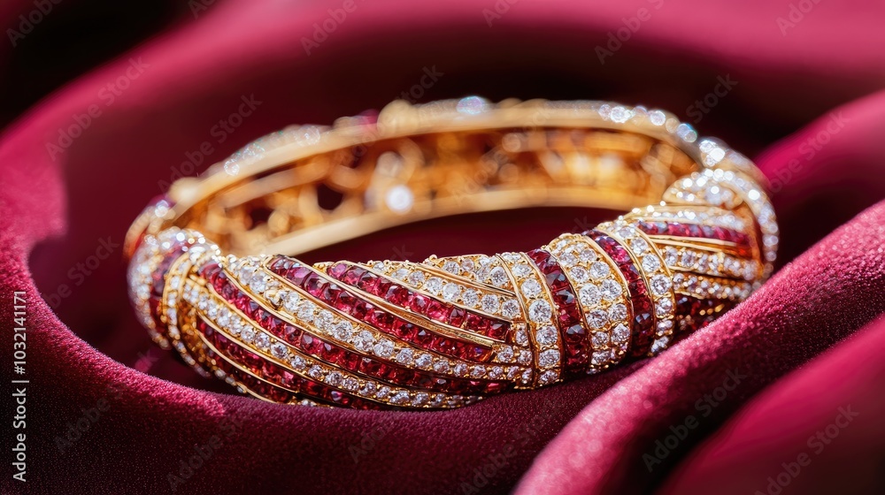 Fototapeta premium Stunning Bracelet on Luxurious Red Velvet Background