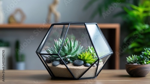 Wallpaper Mural Modern geometric terrarium featuring succulents and decorative stones Torontodigital.ca