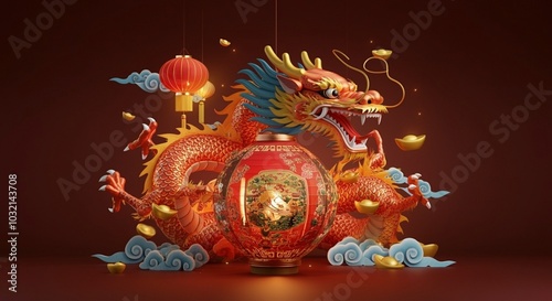 Chinese New Year Lantern and New Year Dragon