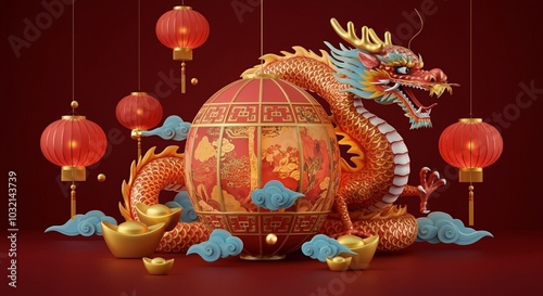 Chinese New Year Lantern and New Year Dragon