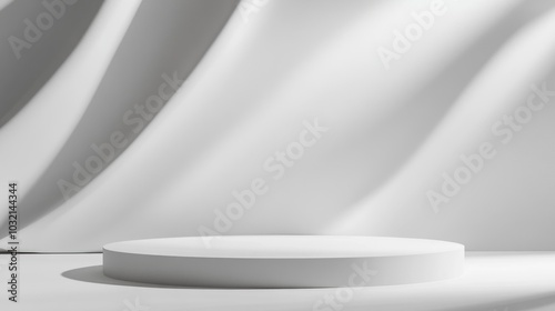 Minimalist White Podium with Draped Fabric Background