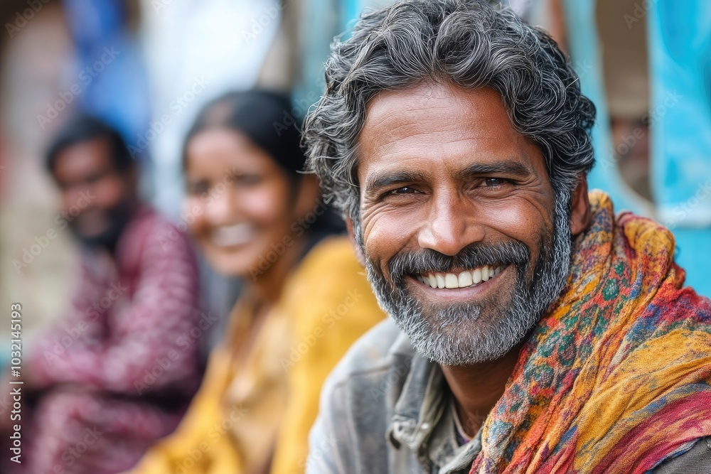 Portrait of smiling indian man with family in background Portrait of smiling indian man with family in background