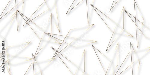 Abstract background with liens and triangles shape on white background. White and golden geometric overlapping rectangle pattern Geometric background soft shadows as patten ..White polygon textured .