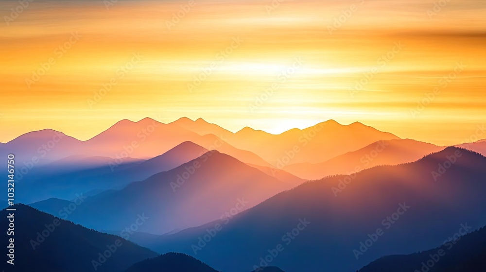 Silhouette of Mountain Range at Dramatic Sunset