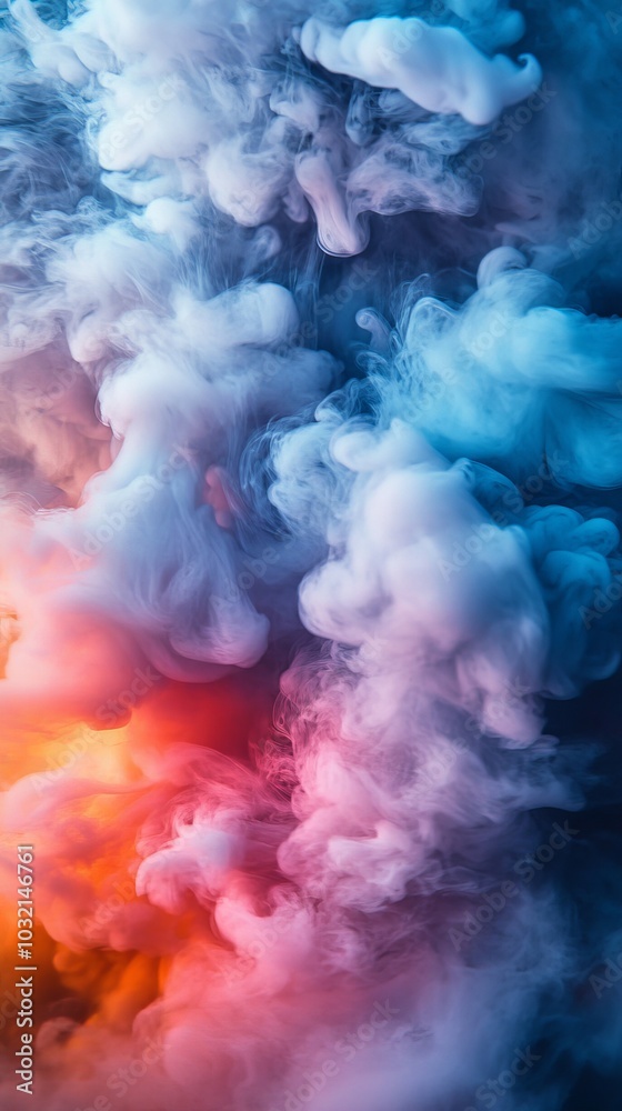 Clouds of colorful smoke are creating a bright and vibrant background with blue, pink, and orange colors mixing together Clouds of colorful smoke are creating a bright and vibrant background with blue, pink, and orange colors mixing together