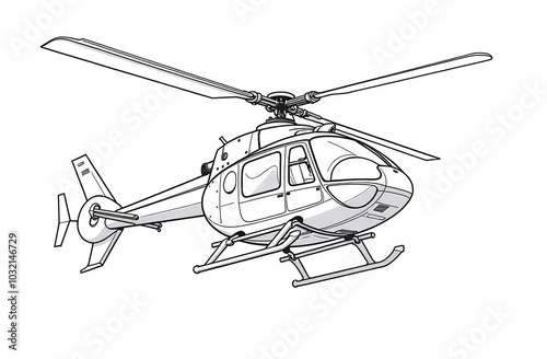 Transport-themed art: Coloring picture of a helicopter in flight, showcasing its powerful rotor and sleek profile. photo