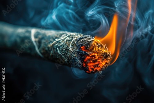 A close-up shot of a lit cigarette on a black background