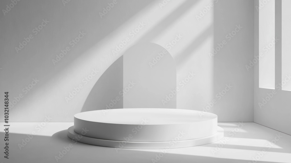 Fototapeta premium Minimalist White Podium with Sunlight