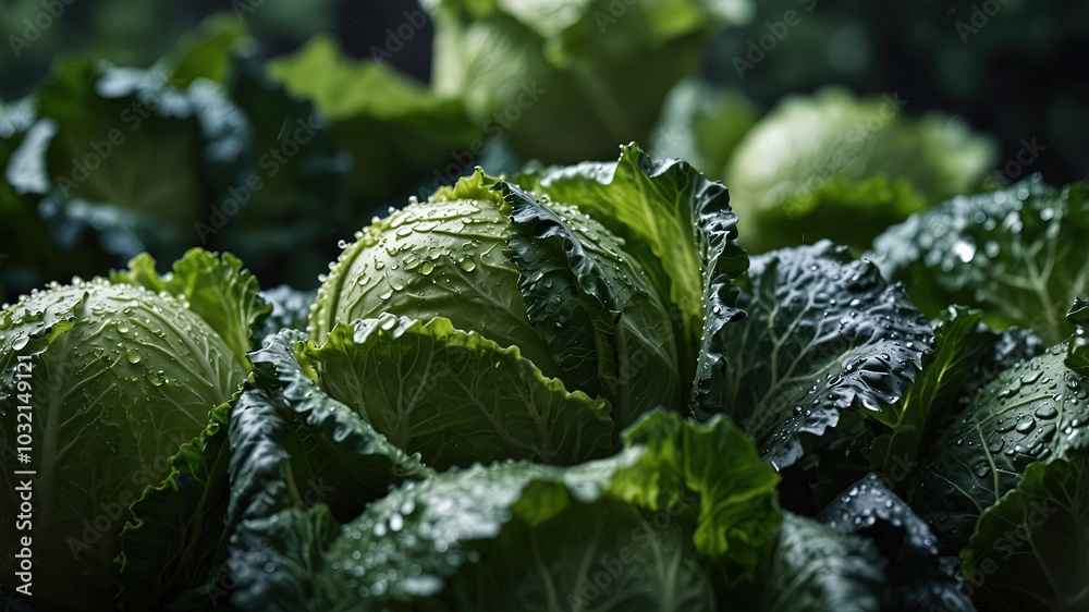 Close-up of Fresh Cabbage with Water Droplets Close-up of Fresh Cabbage with Water Droplets
