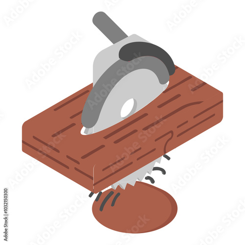 Circular Saw blade cutting the Hardwood timber and Producing Sawdust isometric concept, vector icon design,  lumberjack Symbol,  forest Deforestation products Sign,mill yard and sawworks illustration