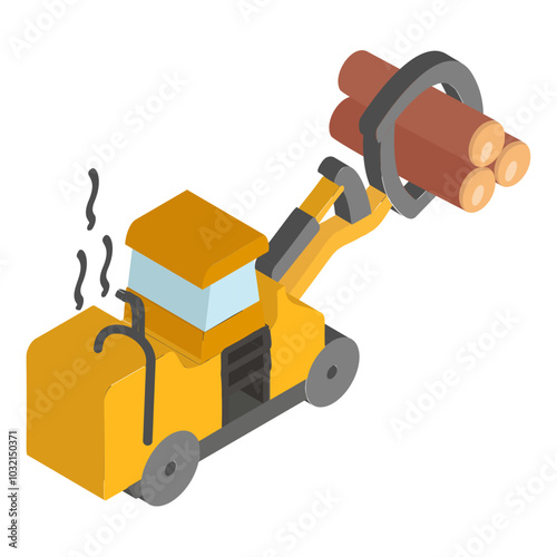 forestry dozers isometric concept, saw mills Forest Logging Bulldozers vector icon design, timber and lumber Symbol,  forest Deforestation products Sign,mill yard and sawworks stock illustration