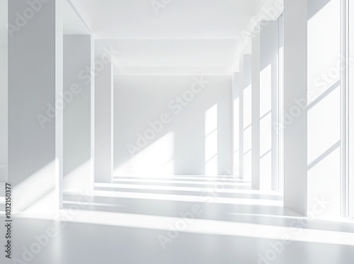 White Interior with Windows and Sunbeams